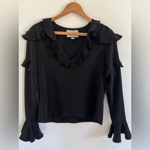 Alexis 100% Silk Black Ruffled Women's Top Size 0